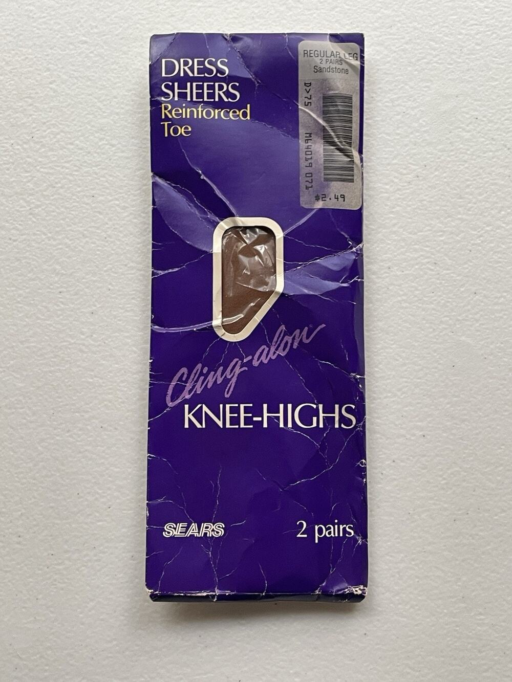 Vintage Sears Knee Highs Dress Sheers Cling Alon Sandstone USA Made NOS